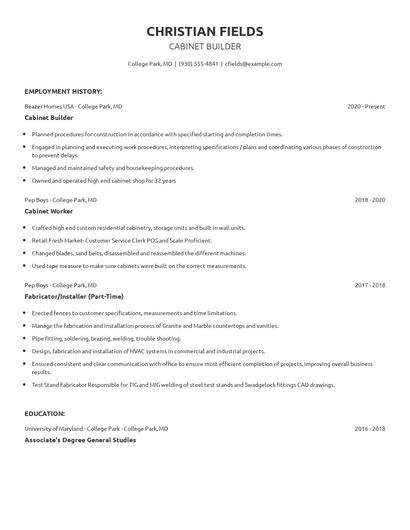 Cabinet Builder Resume