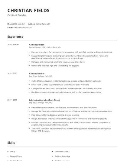 Cabinet Builder Resume