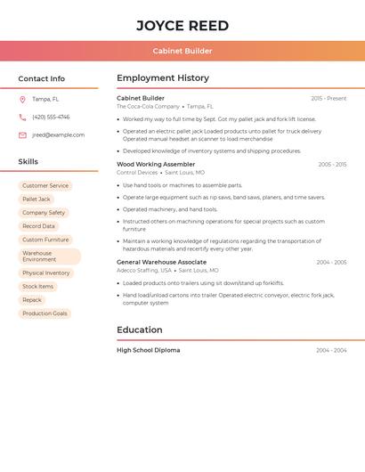 Cabinet Builder Resume