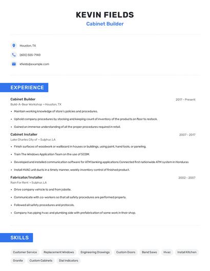 Cabinet Builder Resume