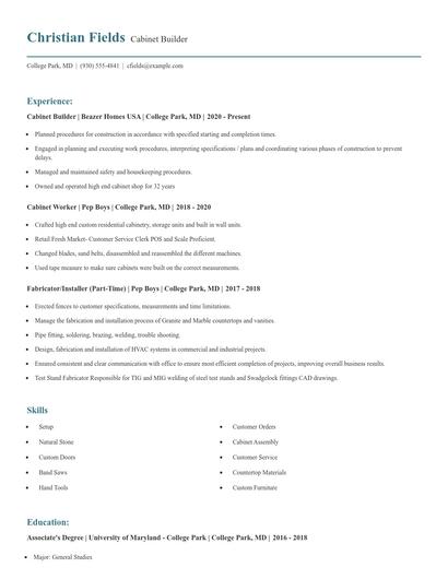 Cabinet Builder Resume