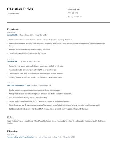 Cabinet Builder Resume