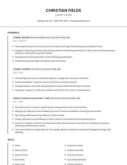 Cabinet Builder Resume
