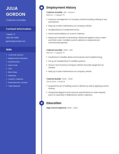 Cabinet Installer Resume