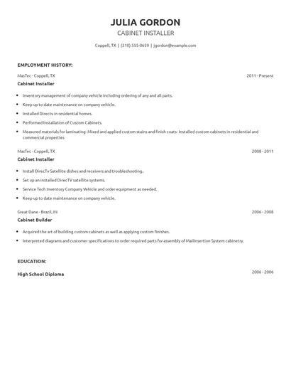 Cabinet Installer Resume