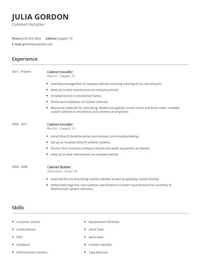 Cabinet Installer Resume