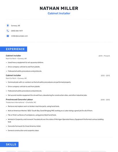 Cabinet Installer Resume