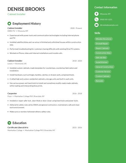 Cabinet Installer Resume