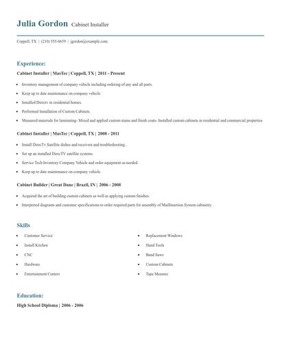 Cabinet Installer Resume