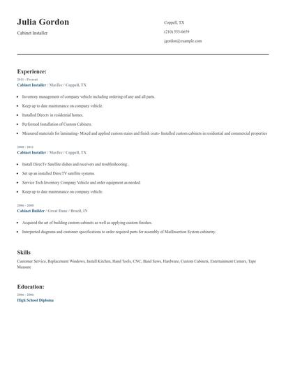Cabinet Installer Resume