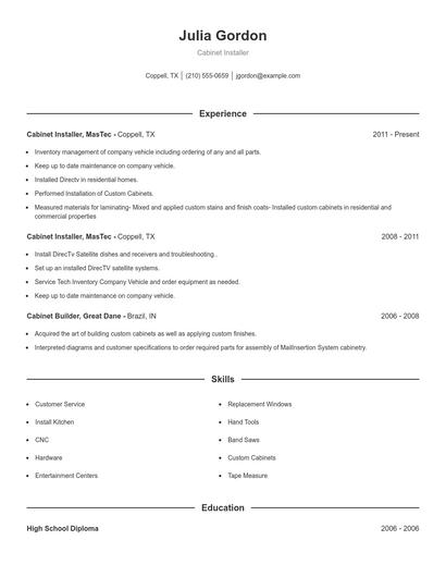 Cabinet Installer Resume