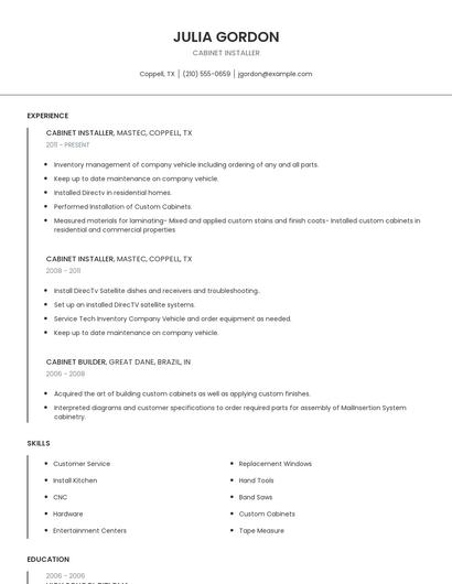Cabinet Installer Resume