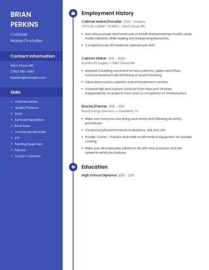 Cabinet Maker/Installer Resume