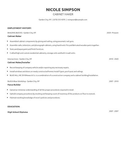 Cabinet Maker Resume