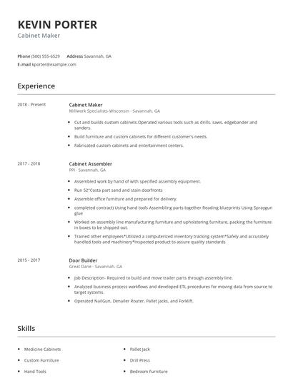 Cabinet Maker Resume