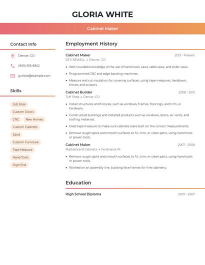 Cabinet Maker Resume