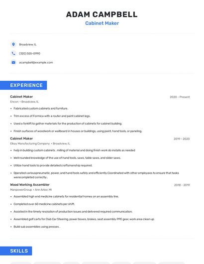 Cabinet Maker Resume