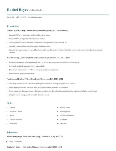 Cabinet Maker Resume