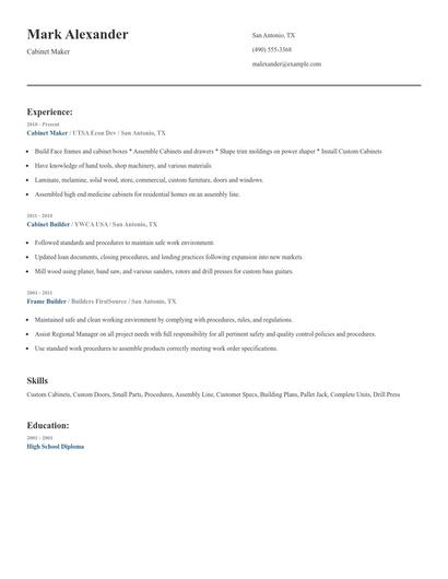 Cabinet Maker Resume