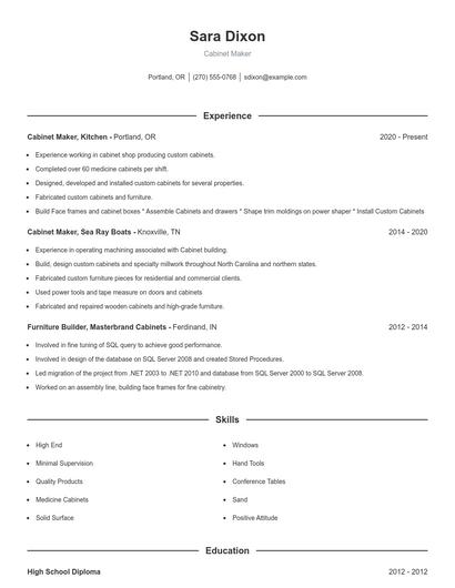 Cabinet Maker Resume