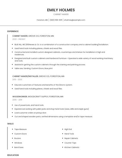 Cabinet Maker Resume