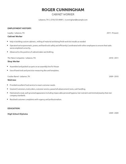 Cabinet Worker Resume