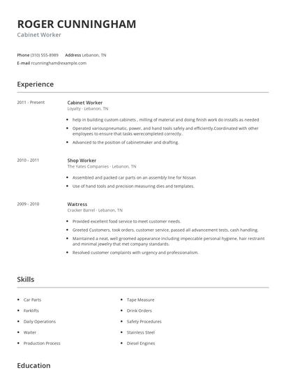 Cabinet Worker Resume