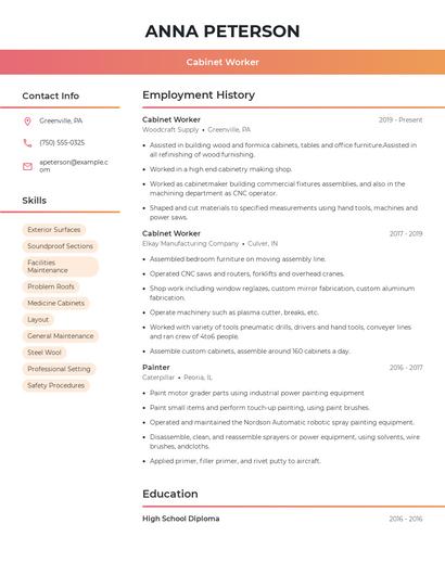 Cabinet Worker Resume