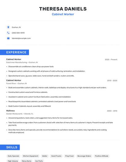 Cabinet Worker Resume