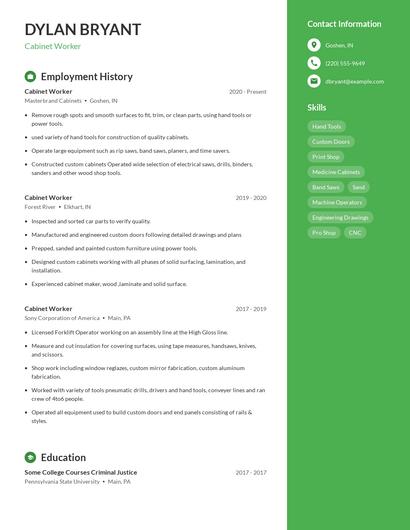Cabinet Worker Resume