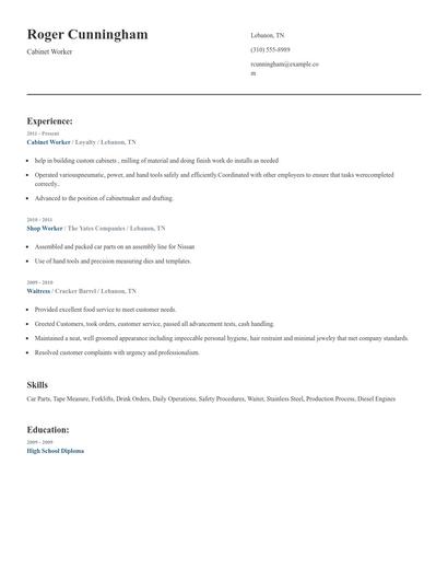 Cabinet Worker Resume