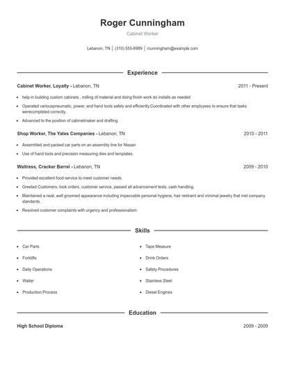 Cabinet Worker Resume