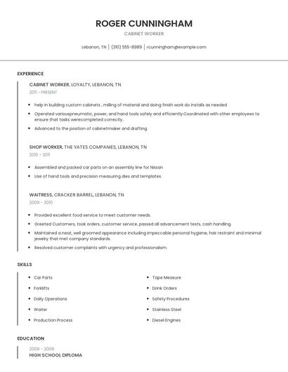 Cabinet Worker Resume