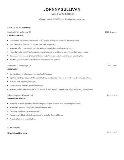 Cable Assembler Resume