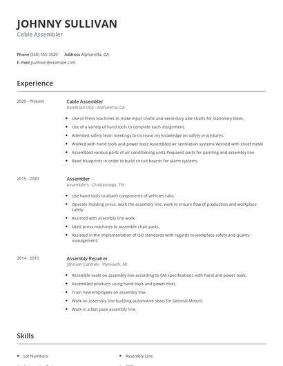 Cable Assembler Resume