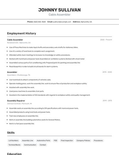 Cable Assembler Resume