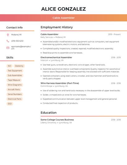 Cable Assembler Resume