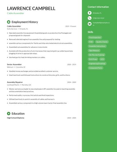 Cable Assembler Resume