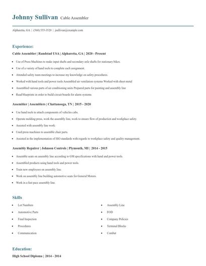 Cable Assembler Resume