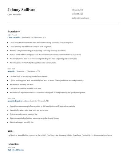 Cable Assembler Resume