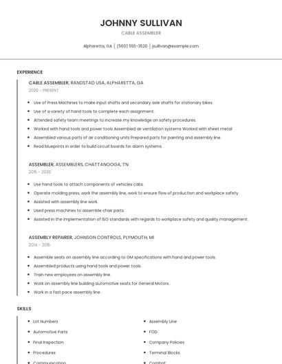 Cable Assembler Resume