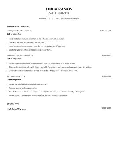 Cable Inspector Resume