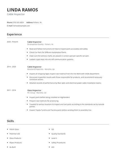 Cable Inspector Resume