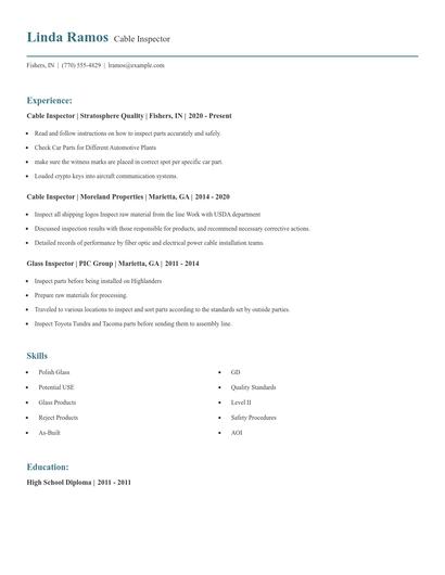 Cable Inspector Resume