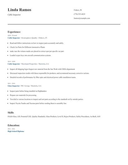 Cable Inspector Resume