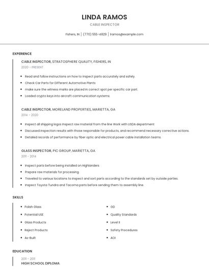 Cable Inspector Resume