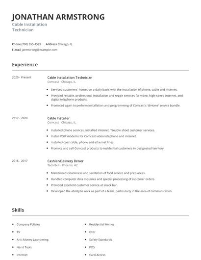 Cable Installation Technician Resume