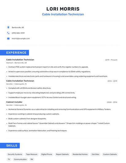Cable Installation Technician Resume