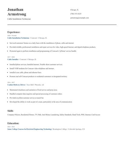 Cable Installation Technician Resume