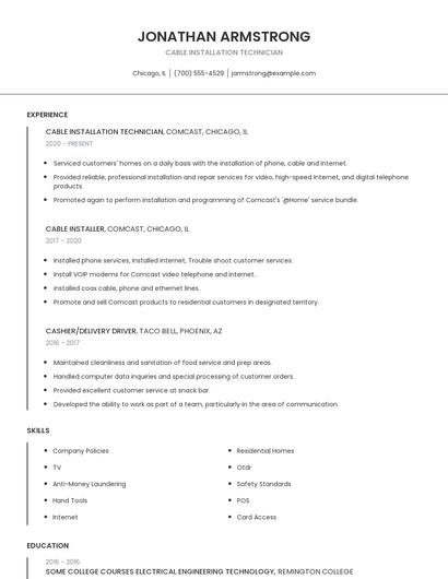 Cable Installation Technician Resume
